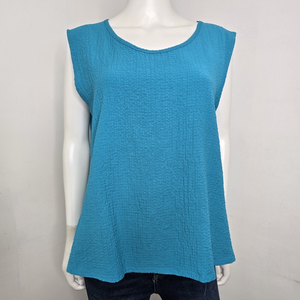 Moonlight By Y & S Fashions Crinkle Tank Top Sleeveless Turquoise Size L NWT